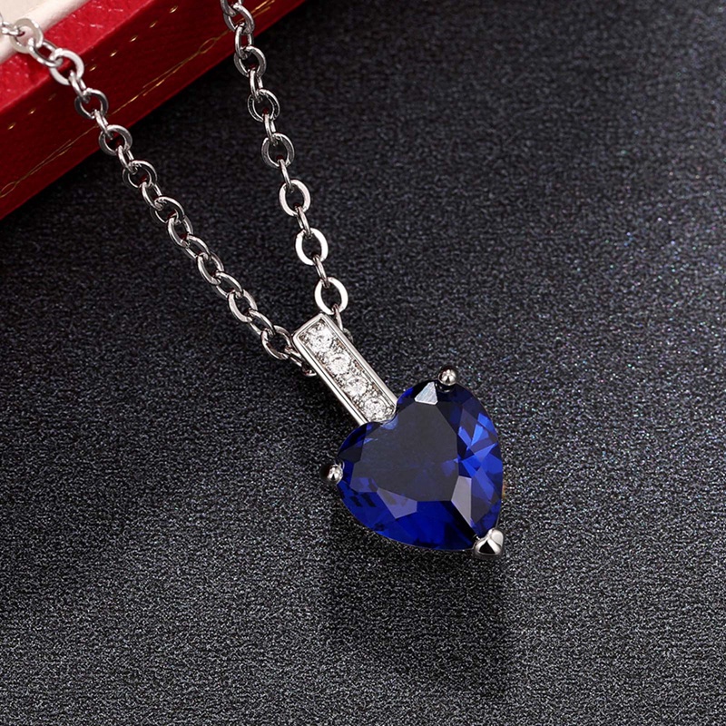 Kalung Liontin Cubic Zirconia Pink Biru Putih Hati Untuk Wanita Pertunangan Pernikahan Trendi Perhiasan Romantis Cinta Necklace