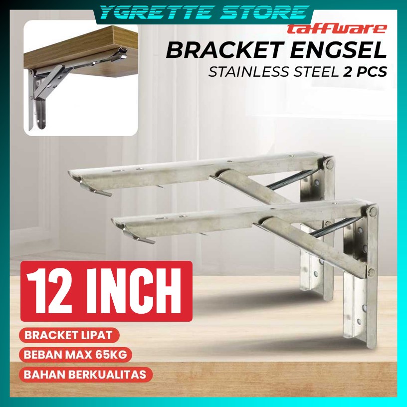 YGRETTE - 12 INCH SEPASANG BRAKET ENGSEL SIKU AMBALAN RAK BRACKET DINDING MEJA ENGSEL LIPAT