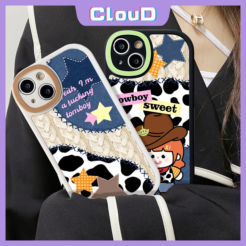 Case Koboi Kartun Lucu Realme C35 C25Y C12 C17 C2 C3 C11 C15 C31 C20A C21Y C30 C20 C25s 9i 8 5i 8i 7i 6s 6i 6 5 8Pro C21 GT C17 Lembut Tpu Denim Splicing Motif Leopard Sarung Pasangan