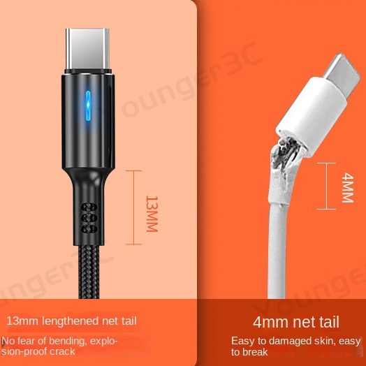 6a Kabel Telepon Pengisian Super Cepat Kabel Data Fishnet USB 5A Dengan Indikator 1.2M/2M Kabel Data USB Untuk Tipe C Android