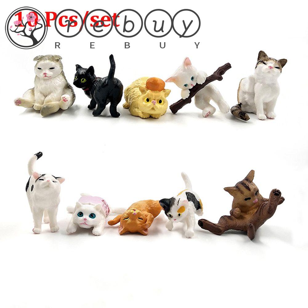 Rebuy 10pcs / Set Miniatur Kartun Kucing Aneka Warna Untuk Dekorasi Rumah / Mobil