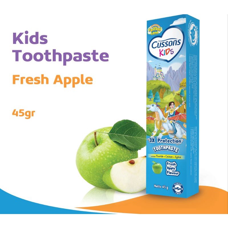 Cussons Kids Toothpaste dan Kids Toothbrush - Toothpaste Sparkling Orange/Strawberry Smoothie/Fruity Berries/Fresh Apple - Toothbrush Dragon/Unicorn 5-7Tahun