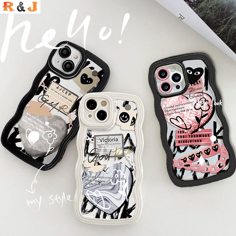 Lucky Heart Csse Redmi Note 11 Pro Note11S Redmi 10C 10A 9C 9A 9T Note10 5G 10s Note9 Note8 Poco M5S X3 NFC M3 Fasion Brand Bunga Smiley Graffiti Love Heart Bergelombang Phone Cover