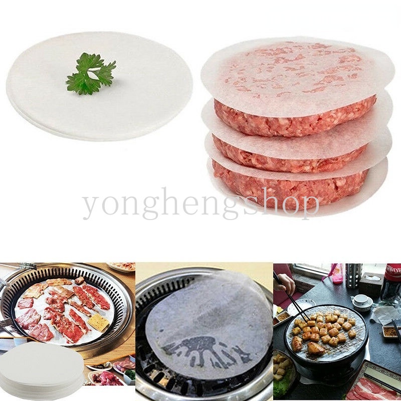 500pcs/set Kertas Kukus Bulat Microwave Oven Baking Paper Liner Oil-proof BBQ Grill Paper Pastry Dim Sum Bun Non Stick Pads Hamburger Patty Blotting Kertas Minyak