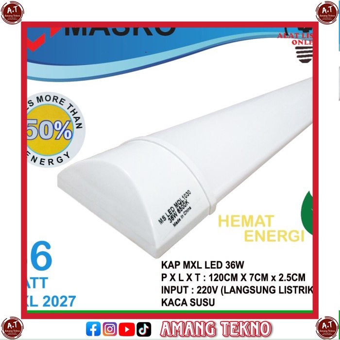 Lampu TL Neon MXL Plastik LED 18 Watt 36 Watt Putih 6500K MASKO - 18 Watt TERMURAH
