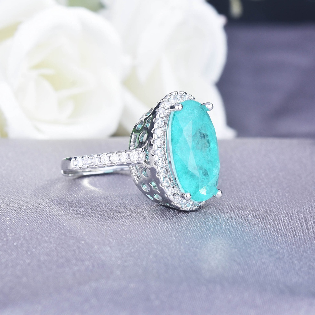 Goldkingdom Fashion Perhiasan Aksesoris Ready Stock Paraiba Cincin Silang-border Eropa Dan Amerika Telur Angsa Besar Pertunangan Warna Harta Karun Cincin Perempuan