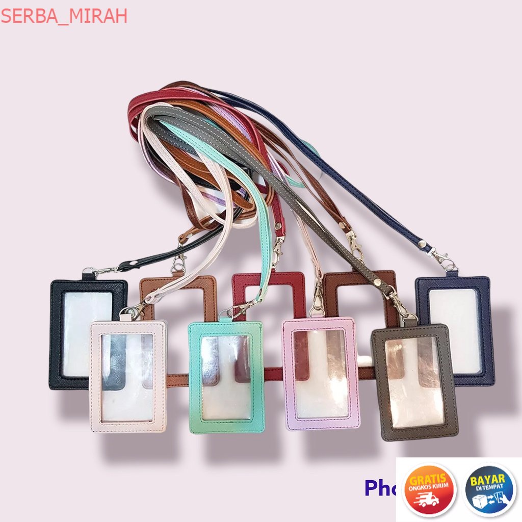 

SM_ ID Card Holder Plastik Name Tag Mika ID Card Lanyard Kulit Dua Sisi Transparan Termurah PU Leather