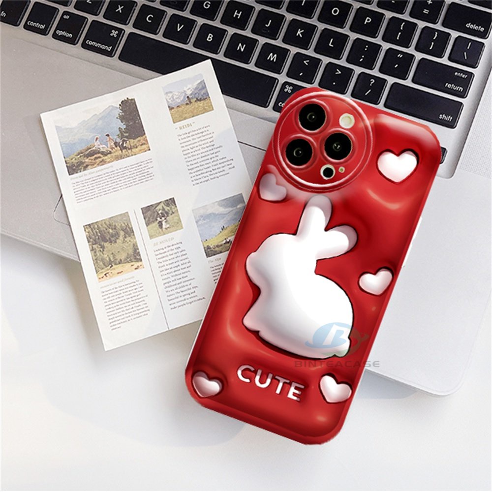 Casing hp Realme 10 C15 C12 C25S C11 C20 realme5 5i 6i C3 8i C21Y C25Y Kelinci Lucu Red Series Silicone Airbag Case Binteacase