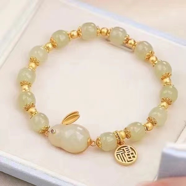 Versi Korea dari Jade Kelinci Gelang Gadis Gelang Transfer Manik-manik Kristal Buatan Kelinci Gelang