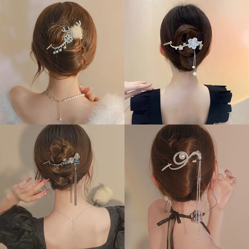 Korea Fashion Mutiara Berlian Imitasi Bunga Rambut Klip S-shaped Rumbai Jepit Rambut Wanita Aksesoris Rambut