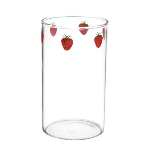 (BISA COD) FTIHSHP NANA Gelas Jus Susu Strawberry Borosilicate dengan Sedotan 285ml - SR753