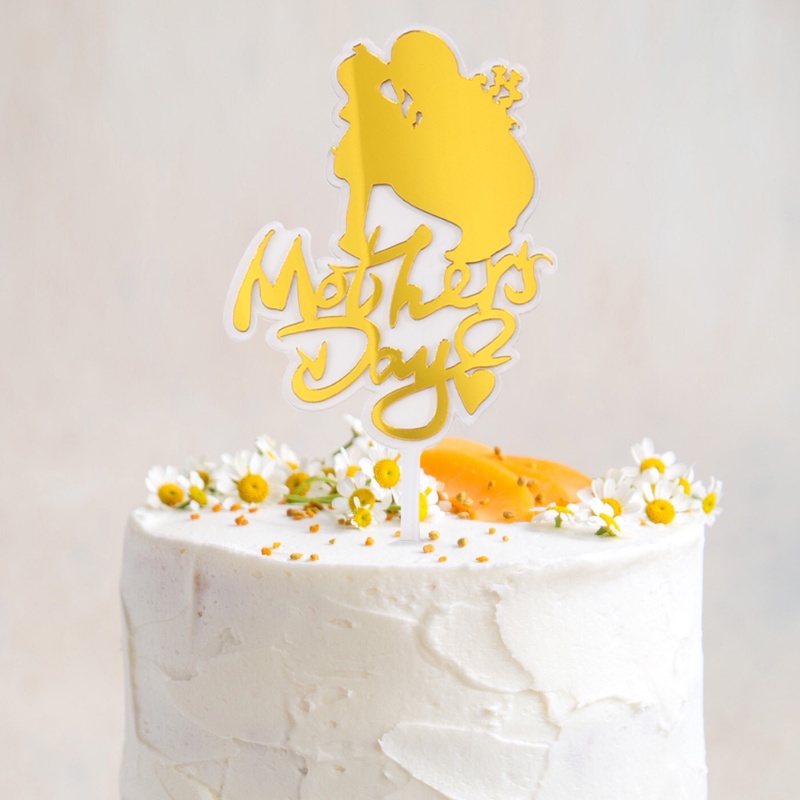 Topper Gold Acrylic Best Mom/Bunga Love Sisipan Kue Hari Ibu/Dekorasi Kue Pesta Ulang Tahun Mum Festivals