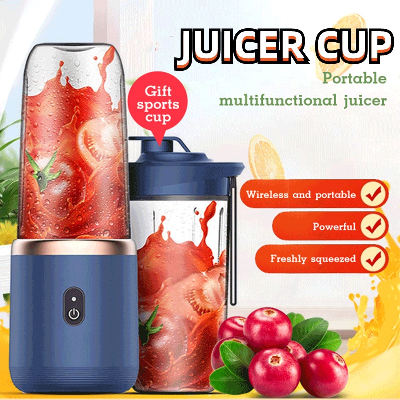 (COD) 6 Blade Fruit Juicer Blender Mixer Mini Wireless Portable Household USB Charging Gift Juice Cup