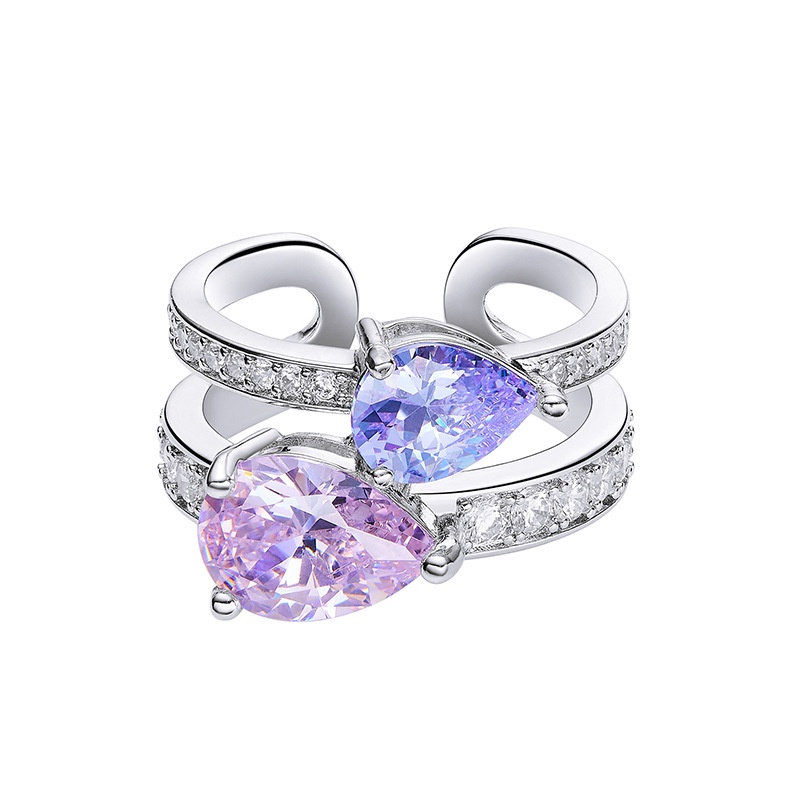 Aksesoris Perhiasan Fashion Goldkingdom Ready Stock Wanita &amp;#039; s Desain Cincin Harta Karun Berlapis Berlian Ganda Warna-Warni Niche Tetesan Air Berwarna Zirkon Kepribadian Fashion