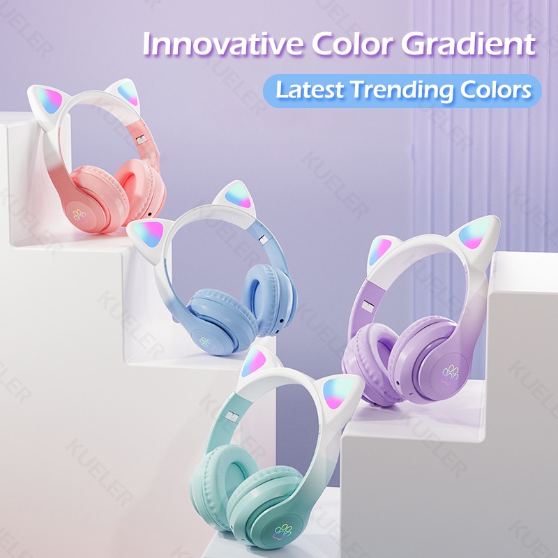 LED Color Light Cute Cat Ear Headphone with Mic STN-28 Pro Foldable Wireless Headphones Bluetooth Earphone HiFi Stereo Headset Bluetooth Headset Gaming No Delay Headphone Bluetooth