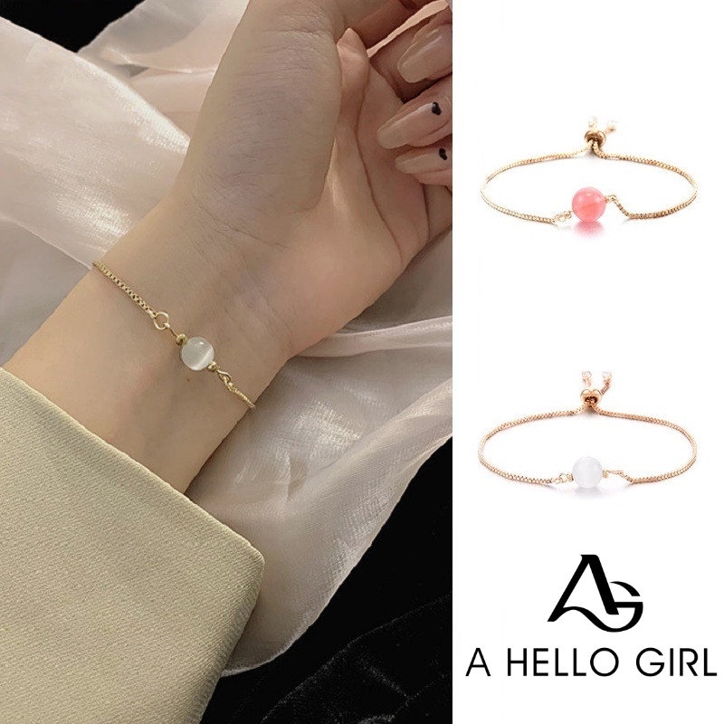 Gelang Kristal Moonstone Strawberry Adjustable Gaya Korea Untuk Wanita