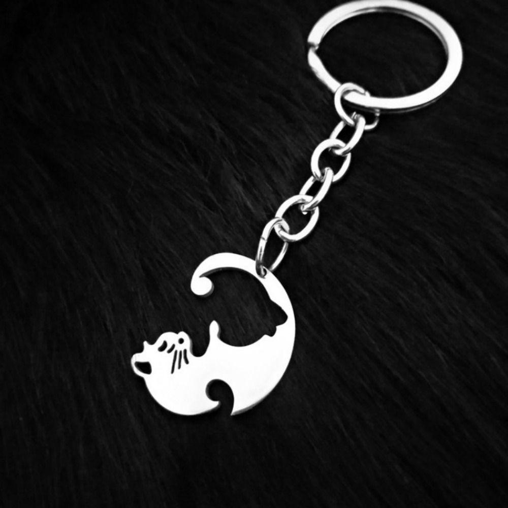 Needway   Gantungan Kunci Couple Hadiah Liburan Hari Valentine Liontin Perhiasan Souvenir Dekorasi Wanita Pria Kucing Key Chain