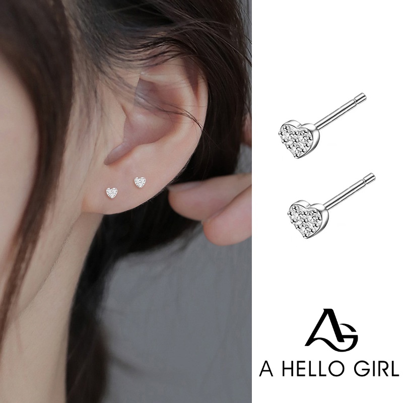 Anting Kristal Jantung Zircon Crystal Heart Earrings Stud Silver Earring Women Jewelry Accessories