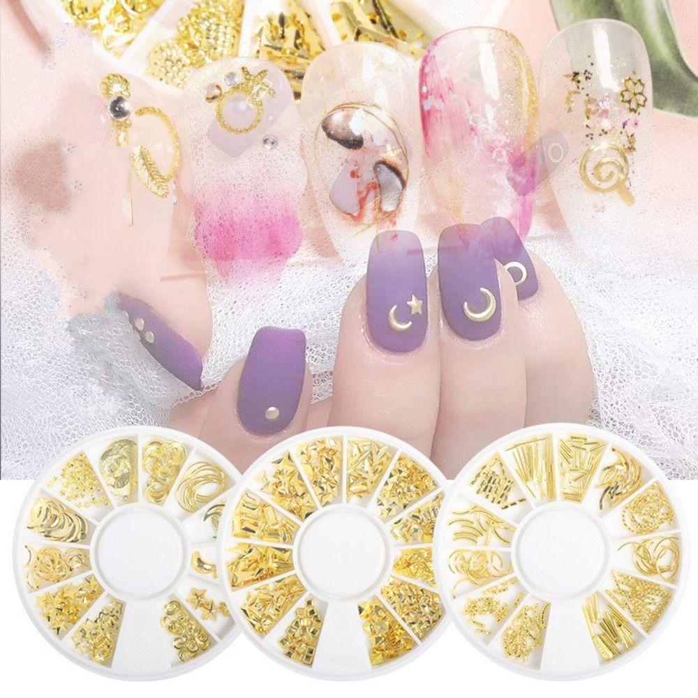 Agustina Dekorasi Nail Art 3D DIY Desain Punk Perhiasan Manicure Emas