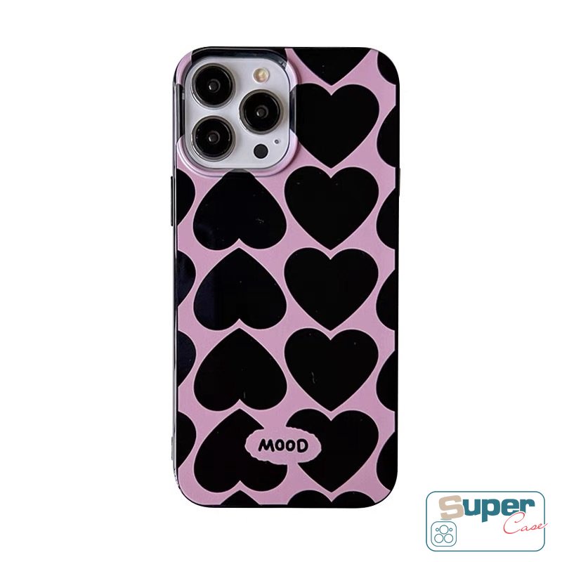 Ins Sweet Cool Love Heart Case Kompatibel Untuk IPhone XR 7plus 14 13 11 12 Pro Max 7 8 Plus X XS Max SE 2020 Kepribadian Hitam Keren Shockproof Glossy Halus Cool Black Soft Cover