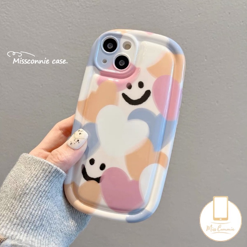 Kartun Smiley Case Untuk Redmi 10C 12C 9 10 A1 9T 10A 9A 9C NFC Redmi Note11 10s 9 10 11s Note8 Note10s POCO F4 Warna-Warni Cinta Hati Pelindung Kamera TPU Lembut Shockproof Airbag Case