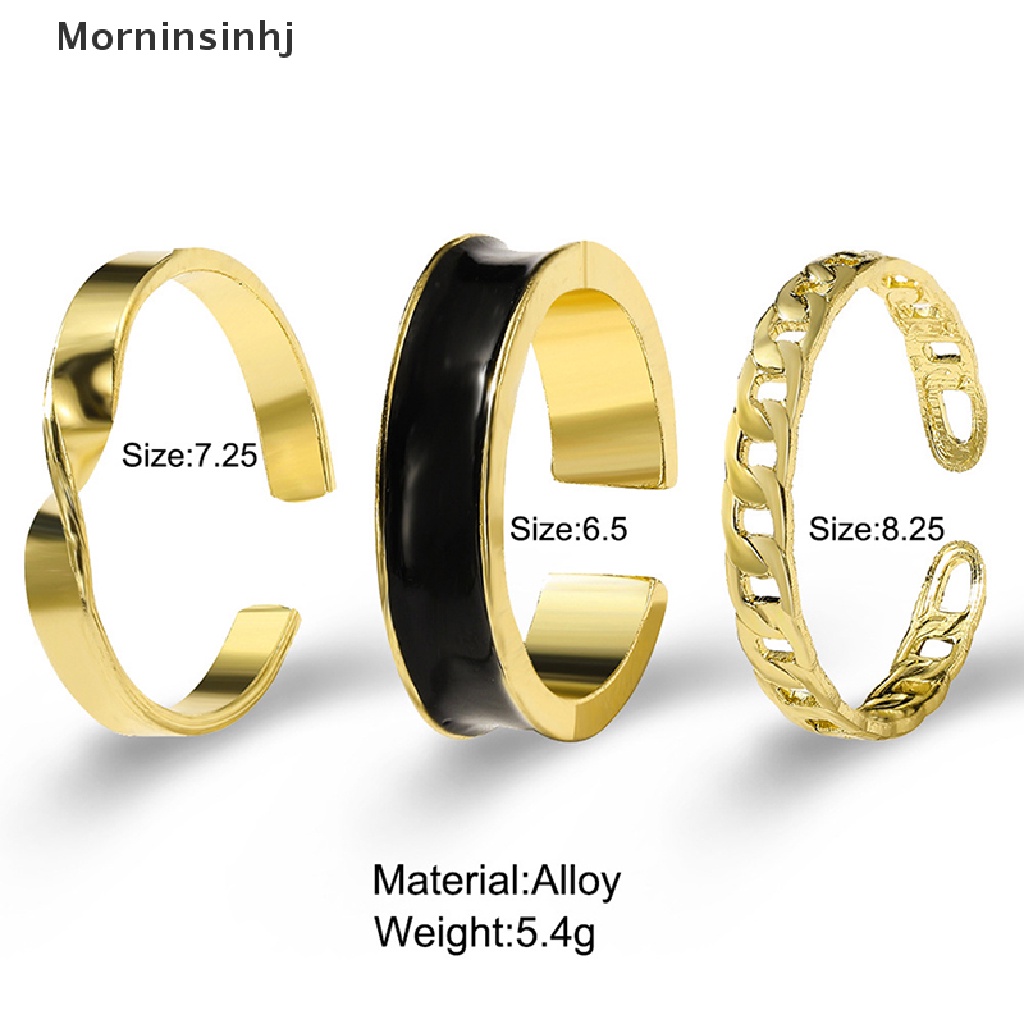 Mornin 3Pcs/Set Enamel Jantung Cincin Korea Fashion Mutiara Cincin Untuk Wanita Geometris Tidak Teratur Bentuk Rantai Pembukaan Cincin Set Buku Jari Perhiasan id