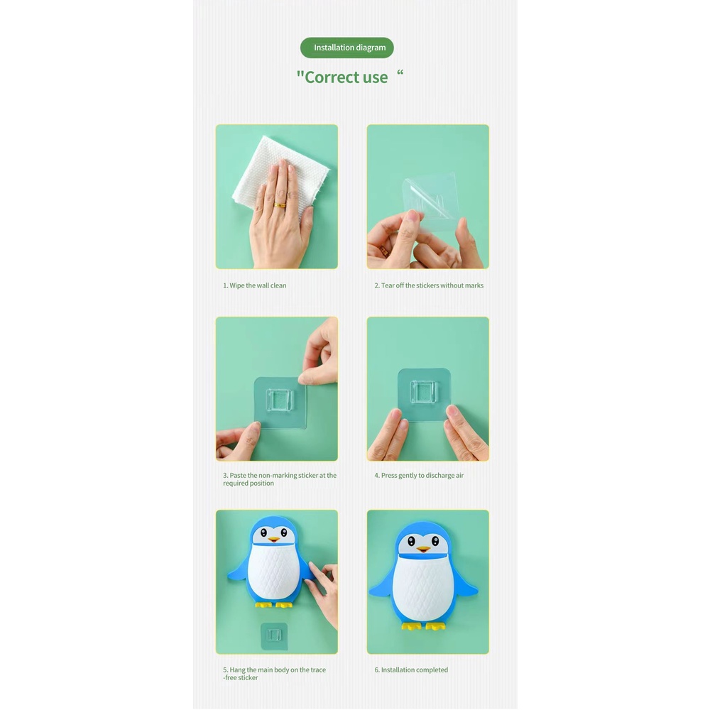 ღ Penguin Dinding Kotak Penyimpanan Sikat Gigi Ponsel Dinding Pemegang Tv Remote Kontrol Rak Penyimpanan Dekorasi Rumah Tangga wadah Penyimpanan