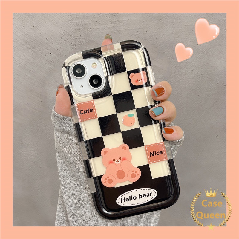 Pasangan Checkerboard Kartun Beruang Lucu Kelinci Casing Redmi Note11 9C Nfc10 9A 9T 10A 10a1 Redmi Note10 Note9 Note10s 11s 10s 11 Airbag Shockproof Anti Jatuh Lembut Tpu Cover