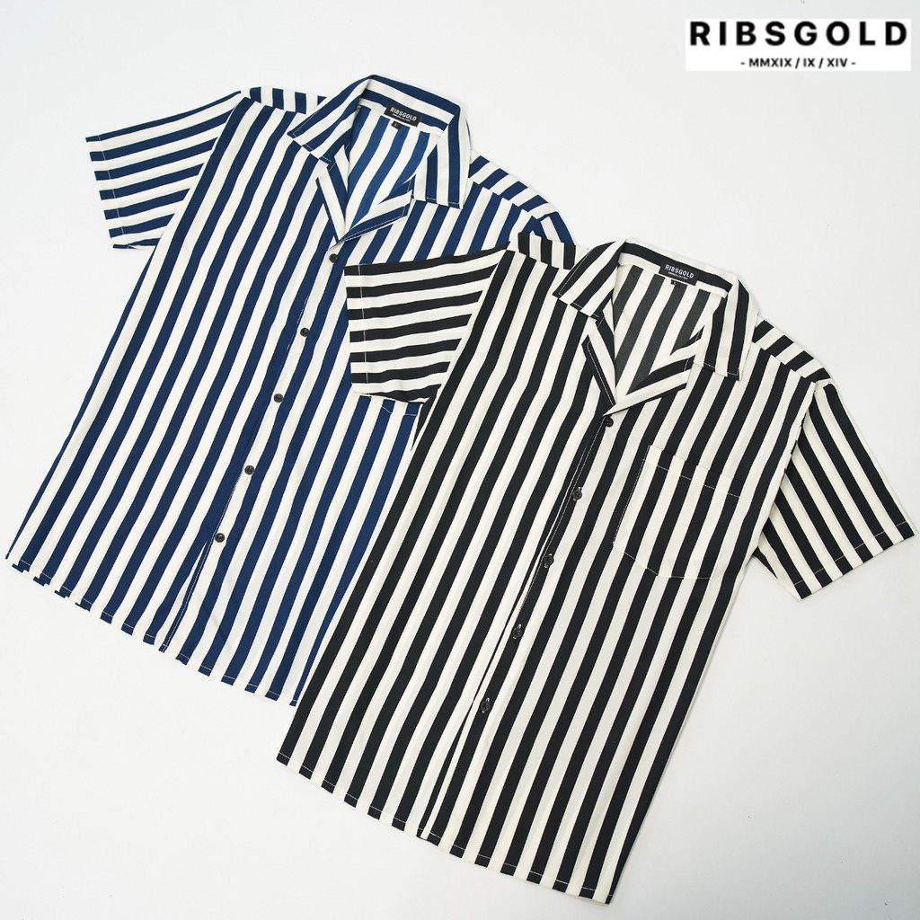 Shirt Man Bowling / Kemeja Salur Pria Ribsgold Original Authentic