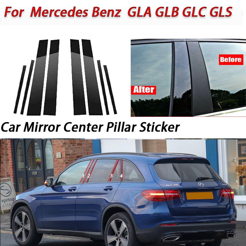 Mercedes Benz GLA GLB GLC GLS Hitam Mengkilap Jendela Pintu Mobil Kolom Tengah B C Tiang Pilar Stiker Trim Mirror Dekorasi Film Untuk W218 W219 H247 Aksesoris