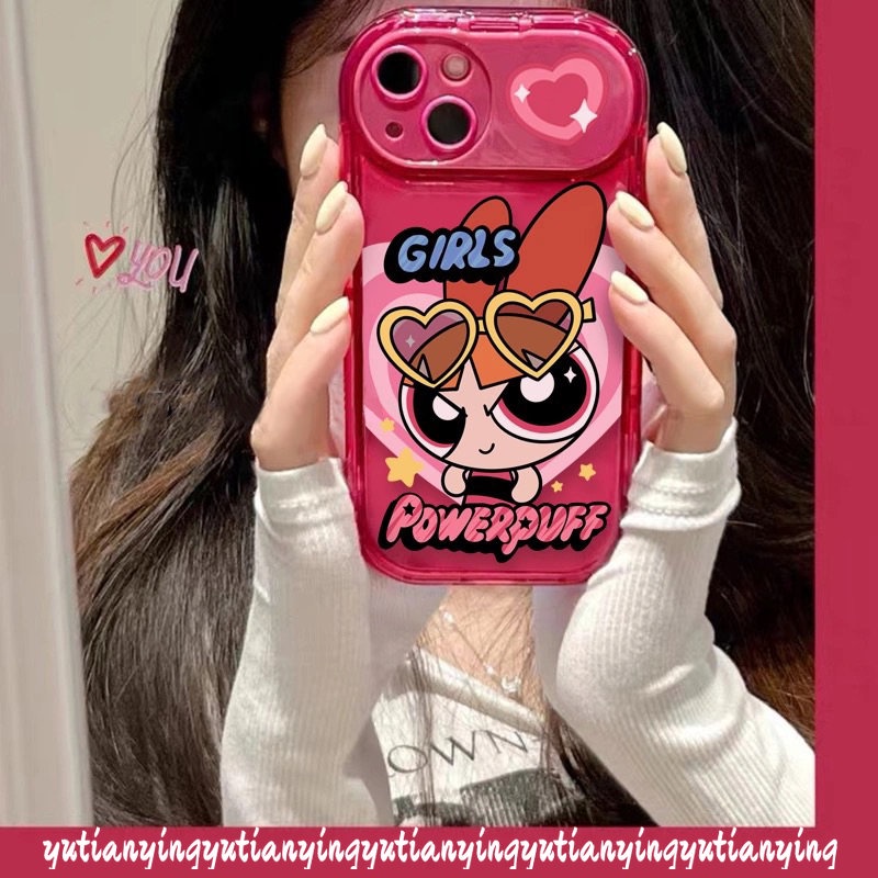 IPHONE Flip Kreatif Make Up Mirror Case Kompatibel Untuk Iphone11 12 14 13 Pro Max7 8 Plus X XR XS MAX SE 2020 Kartun Lucu The Powerpuff Gadis Lembut TPU Phone Cover