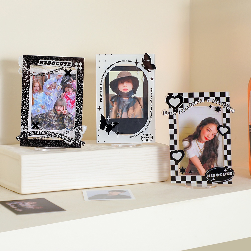 &lt; Pengiriman Cepat &gt; Korean 3inch Acrylic Photo Frame Card Holder Dengan Hiasan Kartun Lucu Idol Photocard Desktop Display Frame Card Pelindung Case