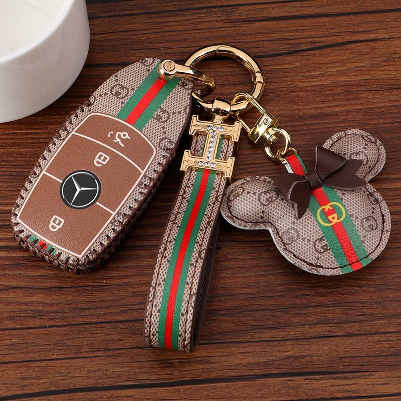 Mercedes-benz Kulit Asli car smart Key Cover Case Bag keyless remote holder Gantungan Kunci keyring casing Pelindung A-Class C-Class E-Class