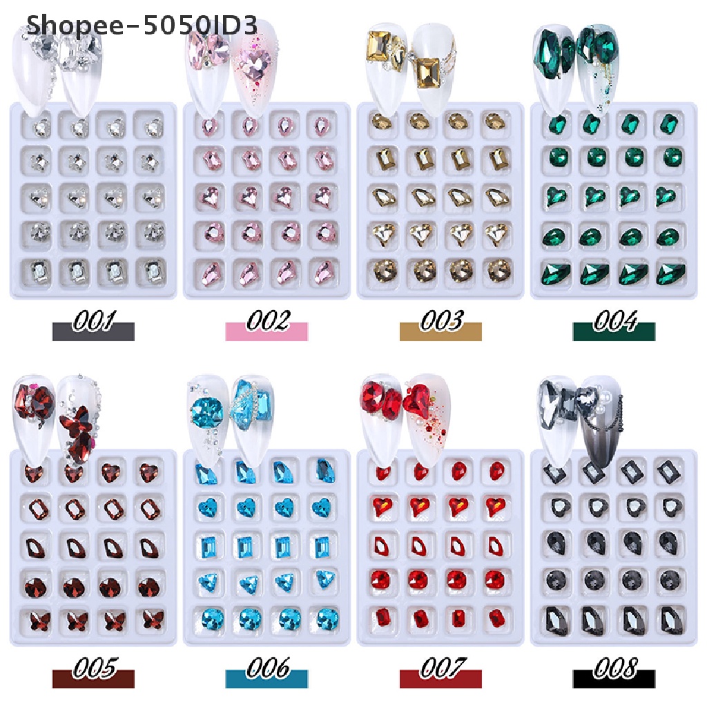 [HOT] 20pcs 3D Nail Art Rhinestones Kristal Batu Warna-Warni Tips Dekorasi DIY [ID]