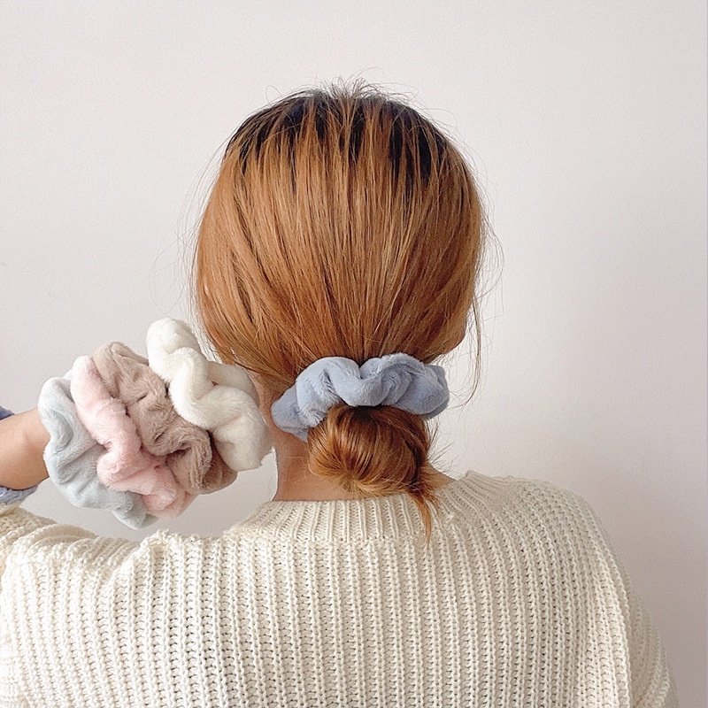COD - F5723 Ikat Rambut Scrunchie Korea / Kunciran Cepol Rambut Lingkar Besar Bulu Lembut Motif Polos Aksesoris Fashion