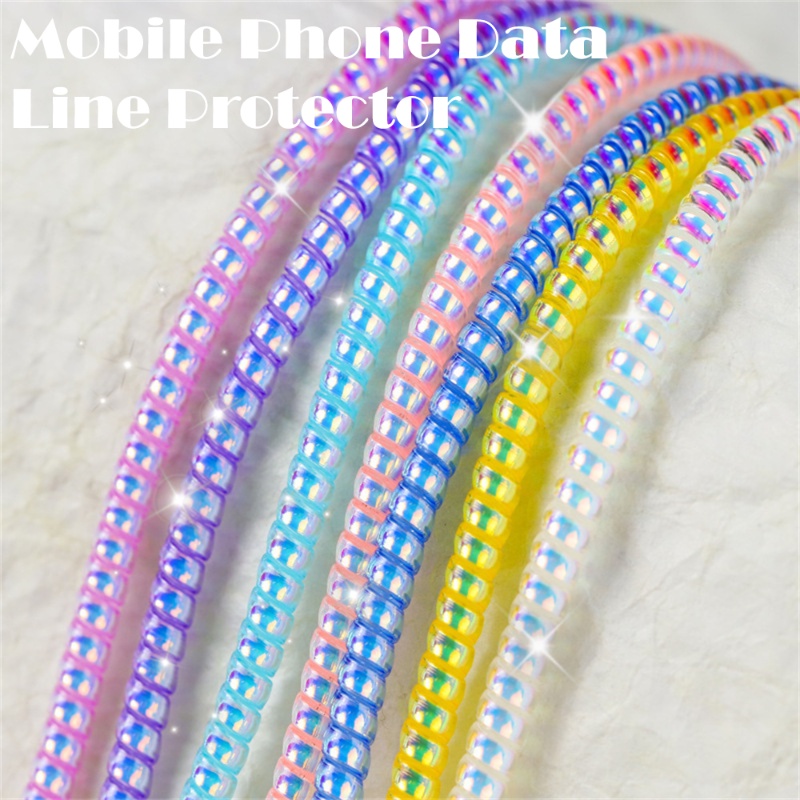 1.4m Laser Color Spiral Charging Cable Protector Rope Universal Multicolour Wrap Data Line Dekorasi Winder