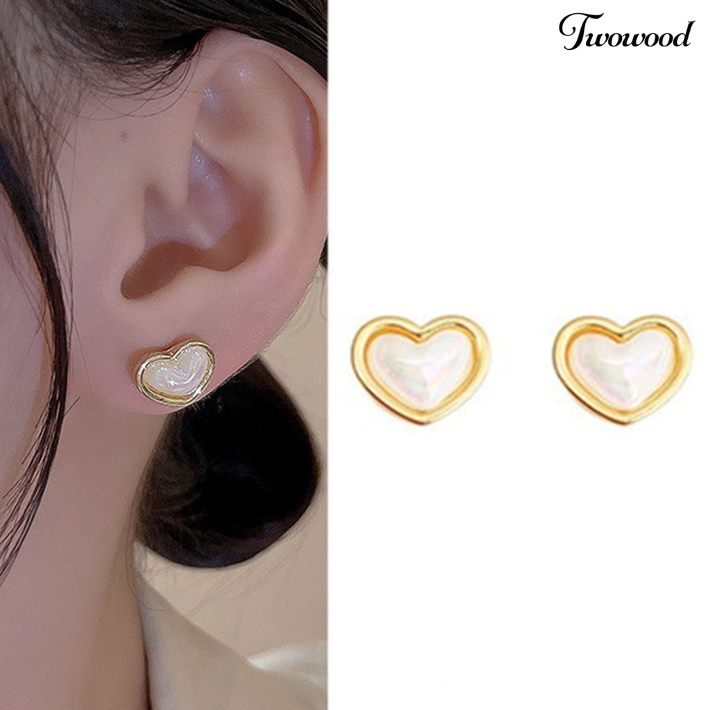 Twowood 1/2pasang Anting Klip ic Mutiara Imitasi Bulat/Kotak/Hati Mengkilap Berlian Imitasi Penuh Penurunan Berat Badan Hadiah Wanita Klip Telinga Pesta Pernikahan Perhiasan Aksesori Busana