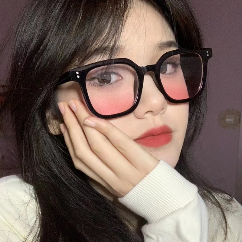 Papaozhu Korea Bingkai Hitam Pink Shade Lens Blush Sunglasses Untuk Wanita Perempuan Kacamata Kecantikan Trendy Eyewear Daily