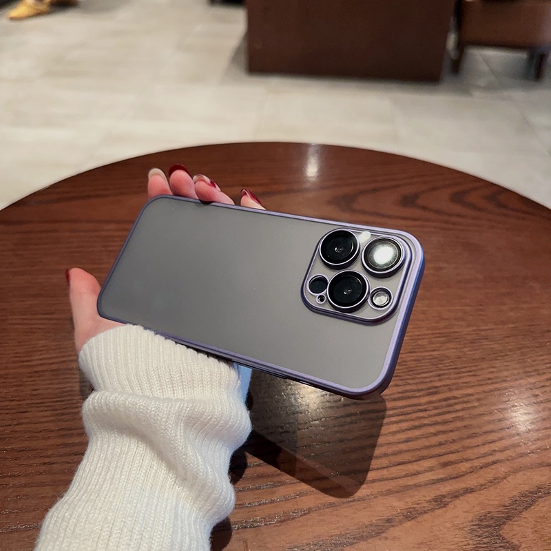 IPHONE Mewah Matte Dengan Pelindung Lensa Case Untuk Iphone14 12 13 Pro Max Case14 Plus plating PC Transparan Full Cover Shockproof Hard Case Penutup Belakang