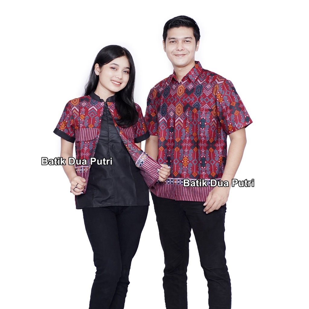 Batik Wanita Pria Couple Seragam Motif elegant Modern Batik Dua Putri - Datok Merah