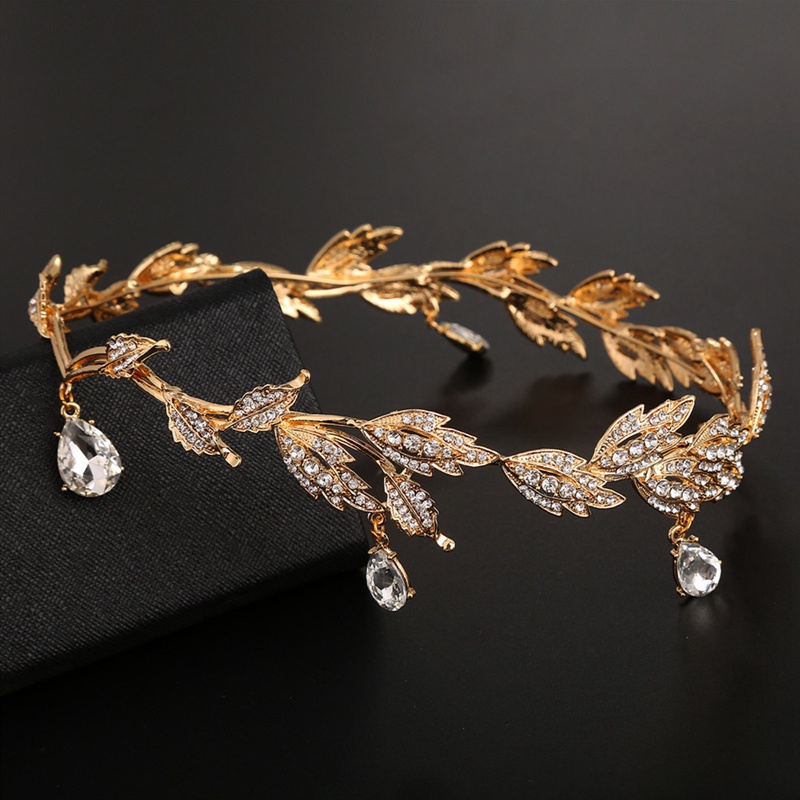 Elegan Berlian Imitasi Daun Pernikahan Bridal Bridesmaid Dahi Band Menjuntai Berlian Imitasi Bridal Tiara Crown