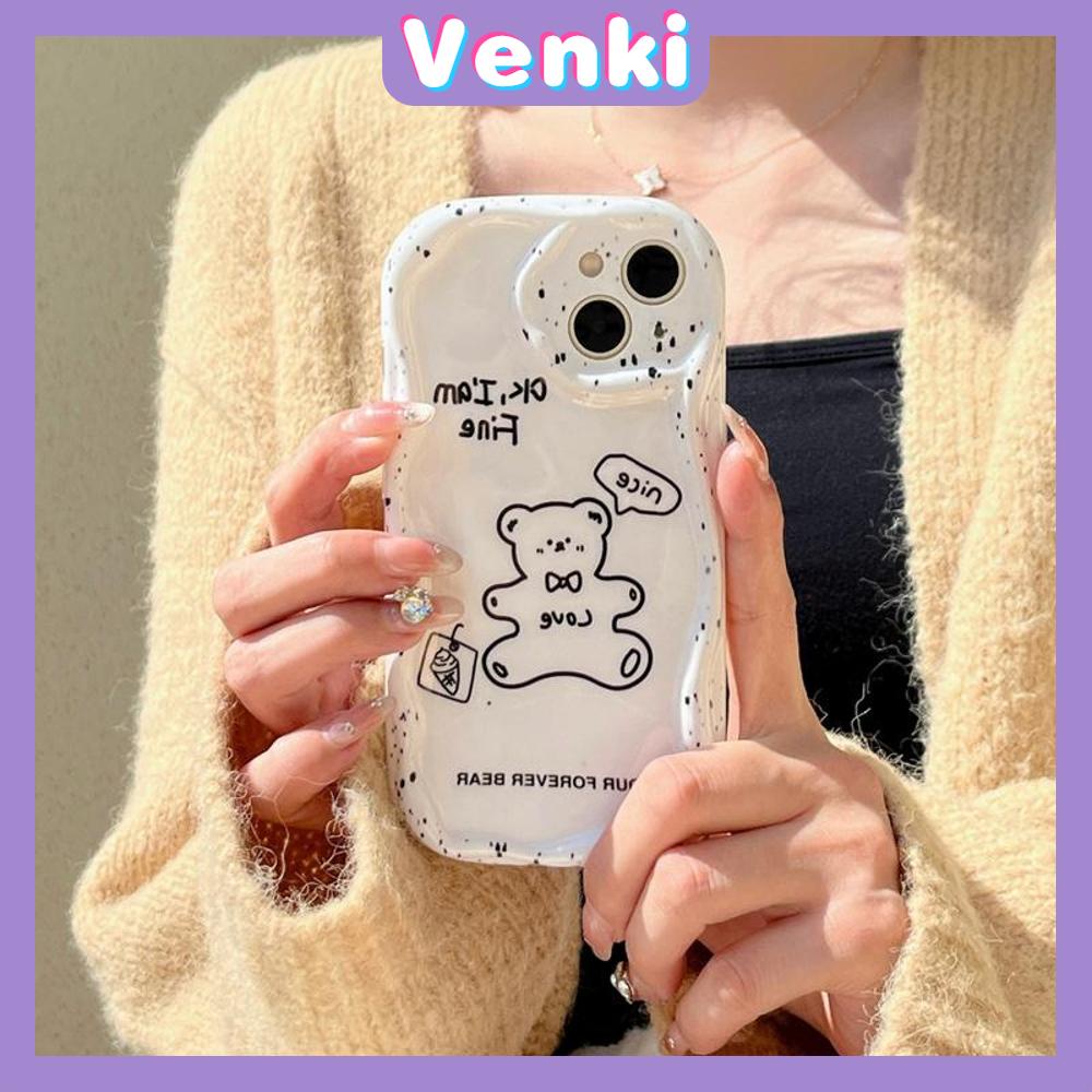 Case iPhone 11 Pro Max TPU Soft Case Glossy White Curved Wave Case Cute Cartoon Bear Camera Protection Shockproof For iPhone 14 13 12 11 Plus Pro Max 7 Plus X XR