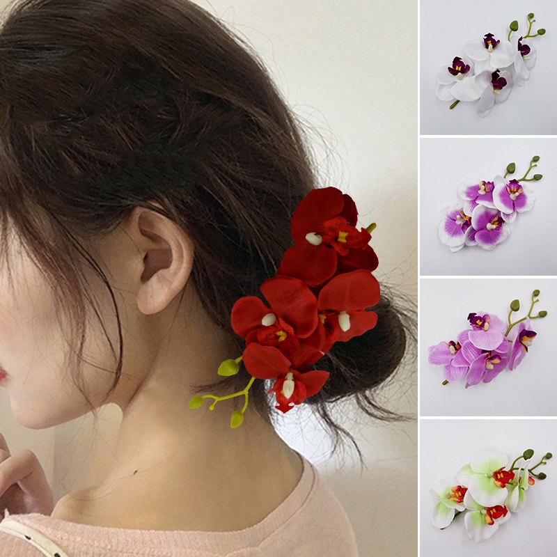 Manis Besar Gaya Boho Buatan Empat-Lotus Bunga Pernikahan Pengantin Rambut Klip Rambut Pin Bohemia Kupu-Kupu Anggrek Hair Clip