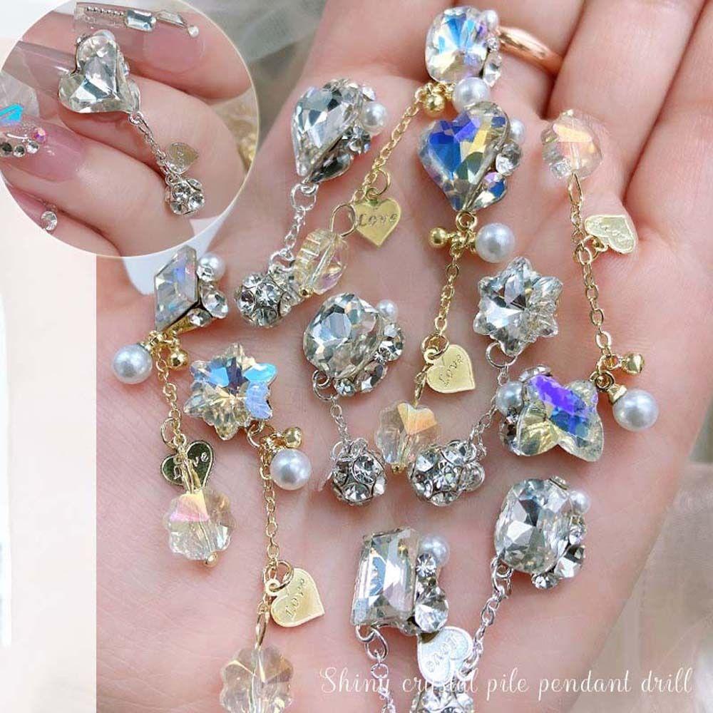 AUGUSTINA Agustina Liontin Hiasan Kuku Pesona Kuku Mewah Mutiara Bor Aurora Dekorasi Kuku Manikur Aksesoris Diprofilkan Bor 3D Nail Art Drills