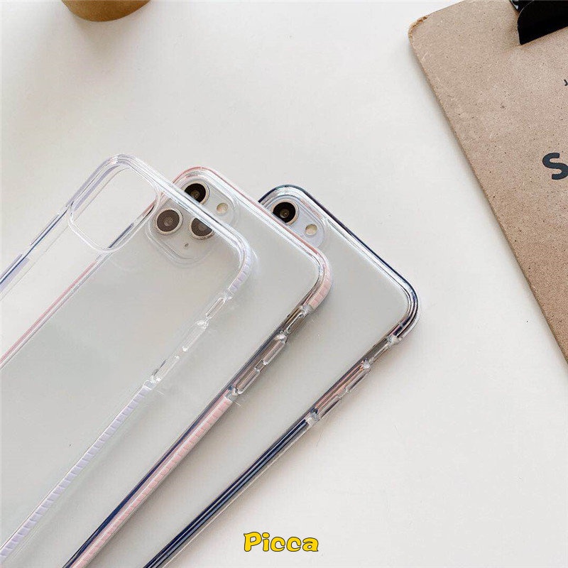 IPHONE Bingkai Warna Permen Sederhana Casing Ponsel Tahan Guncangan Kristal Untuk Iphone11 12 13 14 Pro Max XR Xs Max X 6s 6 8 7 Plus SE 2020 Ultra Slim Anti Jatuh Lembut TPU Penutup Belakang