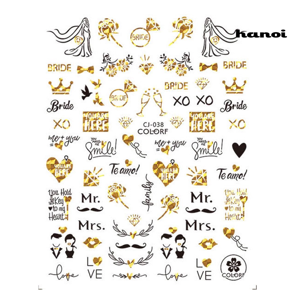 Hi Stiker Kuku Pola Indah Perekat Diri Removable Kuat Lengket Anti Jatuh Hias DIY Mawar Cinta Hati Nail Art Decal Pernikahan Lamaran Slider Untuk Hari Valentine