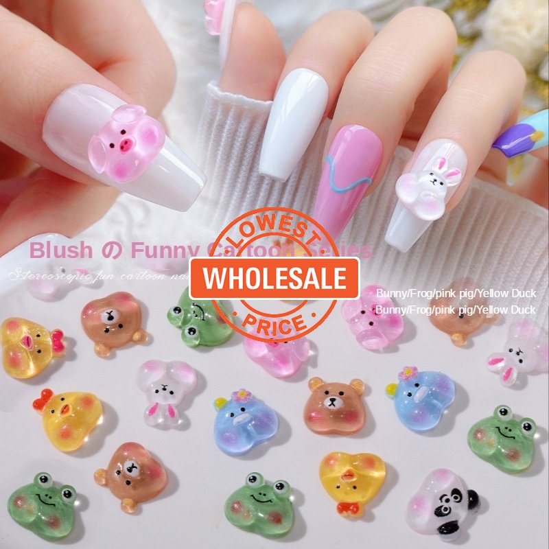 [Harga Grosir] 10 Pcs Kartun Lucu Beruang Kelinci Kodok Kuku Seni Pesona 3D Resin Datar Kembali Hewan Nail Art Hiasan Hias DIY Manicure Dekorasi Batu Kuku Makeup Aksesoris