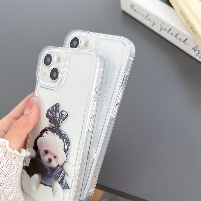 Iphone 14 Pro max cute kitten and puppy i14 13 11 12 case Pelindung Handphone x xr xsmax Silikon Transparan Tahan Jatuh