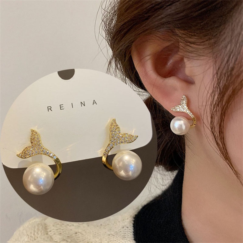 Jepang Korea Temperamen Sederhana Elegan Bunga Cinta Berlian Imitasi Mutiara Anting Fashion