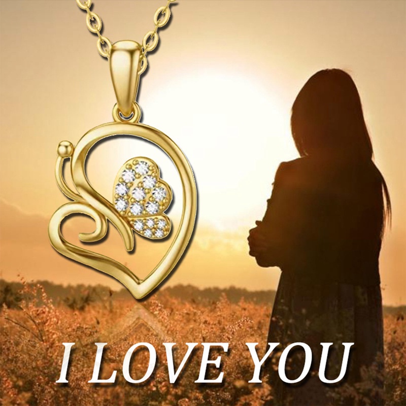 Vintage Warna Emas Hati Kupu-Kupu Kalung Liontin Fashion Rantai Chokers Necklace Untuk Wanita Cubic Zirconia Jewelry